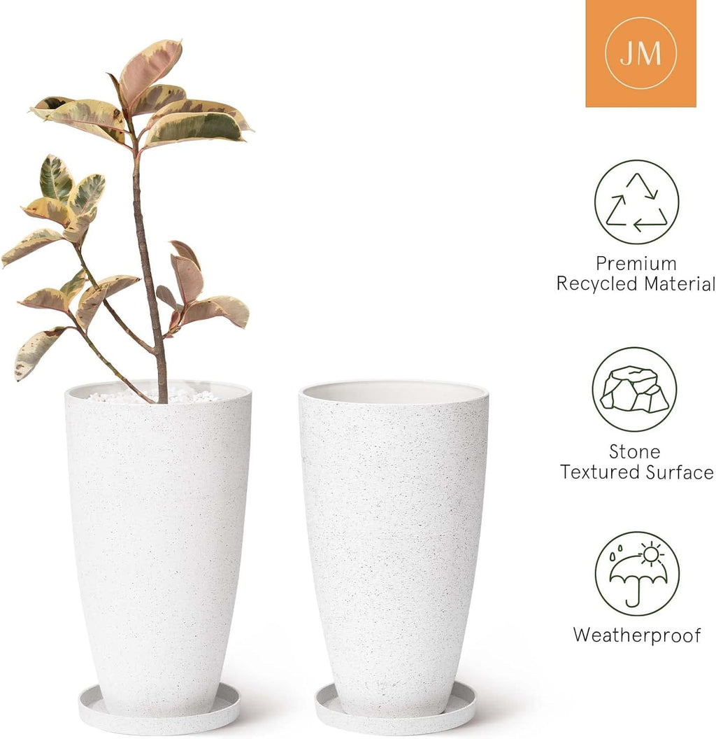 LA Jolie Muse 20 Inch Tall White Planters,Set of 2 Indoor/Outdoor Tall Planters with Shelf Insert and Trays,Modern