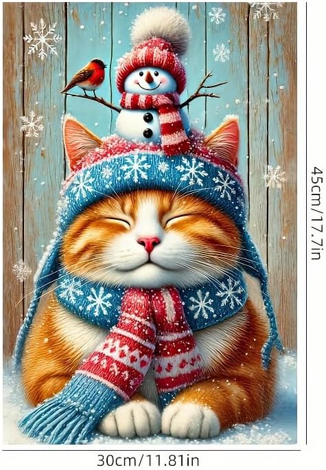 BlissYard Garden Flag Snowman Cat Red Hat Winter 12x18 Inch Polyester
