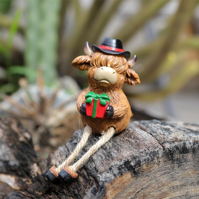 2-piece set Highland Cow Pot Huggers for Planters, Climbing Highland Cow Flower Pot Hugger, Hanging Plant Decorations for Pots, Cute Plant Pot Decorations for Home Garden Yard (Long-legged Highland)
