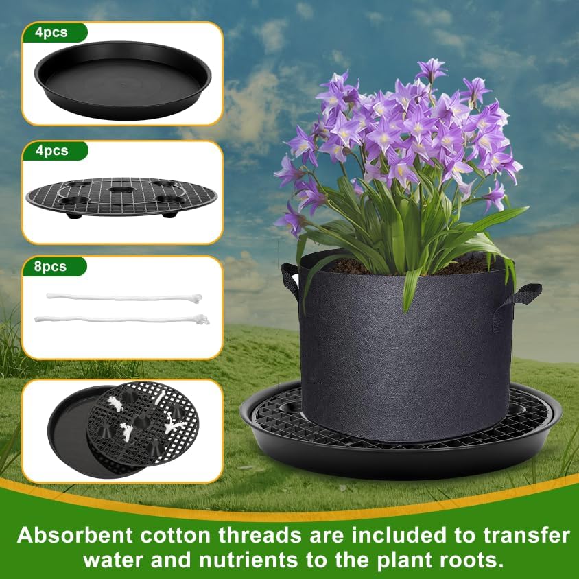 Self Watering Fabric Pot Base 14 inch, Auto Pots Fit for 5 Gallon Grow Bags | Auto Watering Plant Saucer for Fabric
