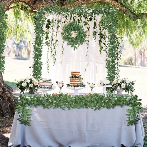 RECUTMS Artificial Olive Leaves Vine Garland with Berry 2Pcs 6.2Ft Silk Ivy