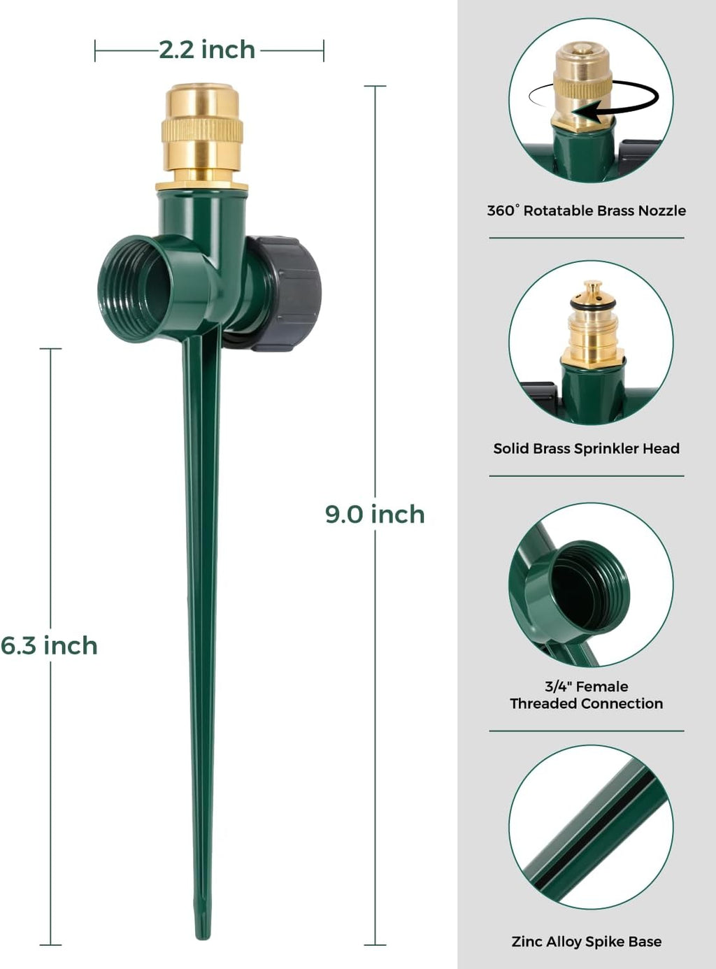 4 Pack Heavy-Duty Metal Lawn Sprinkler for Yard, 360° Irrigation Coverage with Adjustable Brass Nozzle & Rust-Resistant