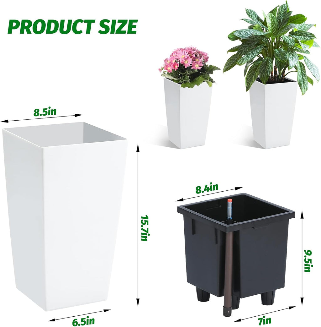 Garvee 16" Tall Planters Set of 2, Outdoor＆Indoor Planter Pots, White | High Front Porch Planter Pots with Drainage