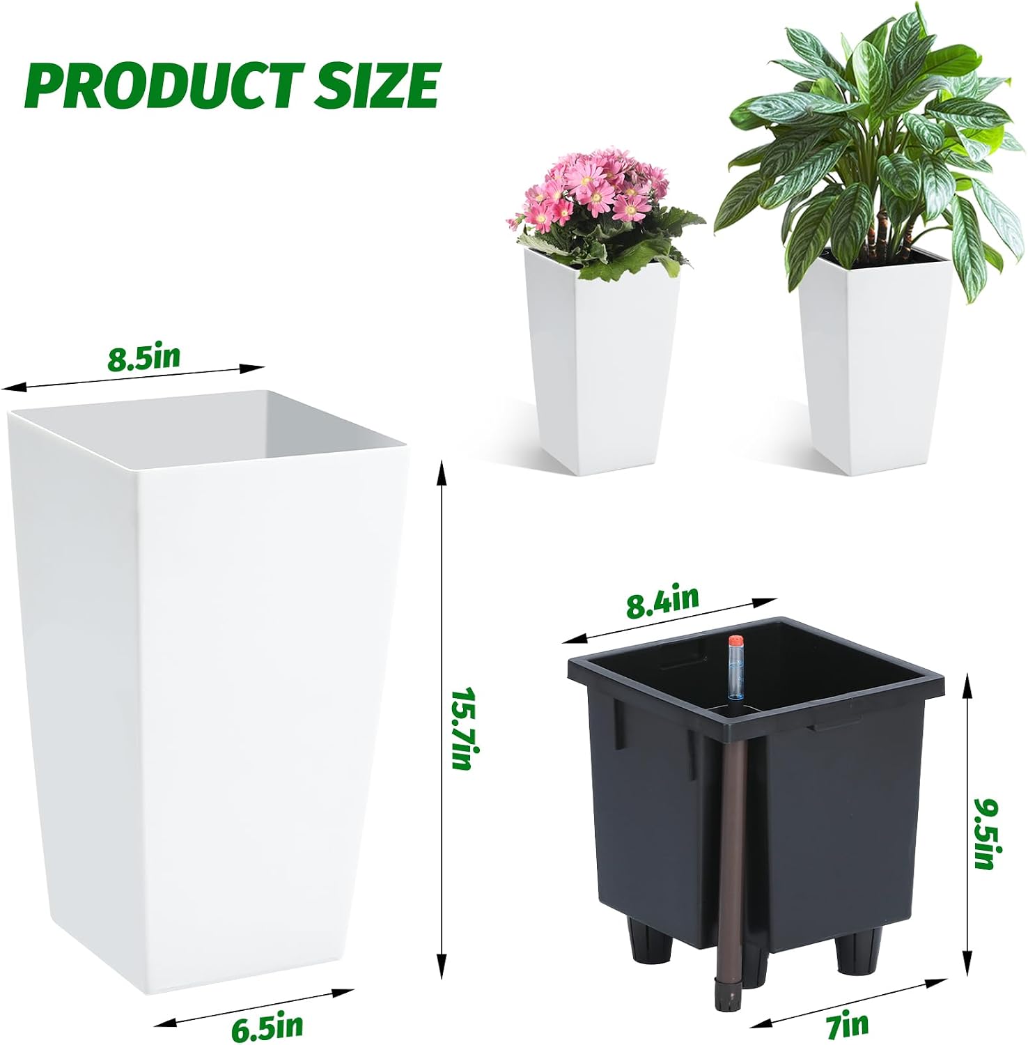 Garvee 16" Tall Planters Set of 2, Outdoor＆Indoor Planter Pots, White | High Front Porch Planter Pots with Drainage
