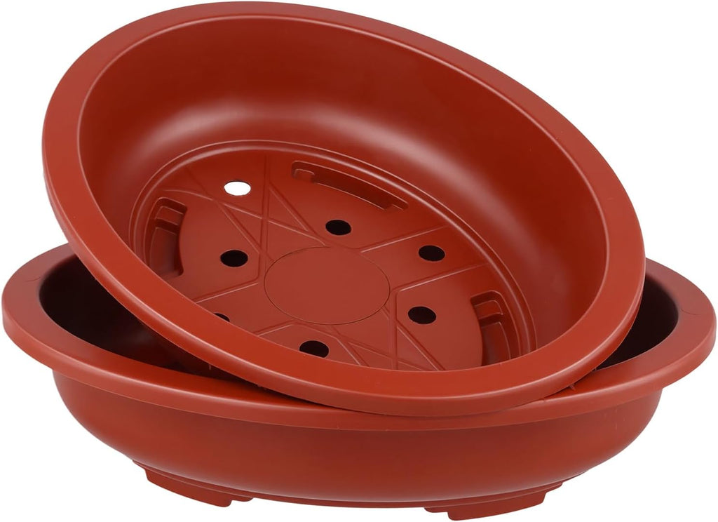 HOIGON 8 PCS 15 x 11 Inch Plastic Oval Bonsai Training Pots, Red Large Shallow Oval Planter Pot with Drainage Hole