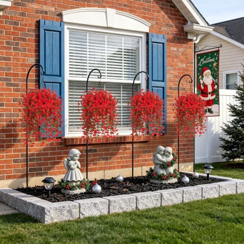 Artificial Flowers with Hanging Basket, Outdoor Faux Plants UV Resistant
