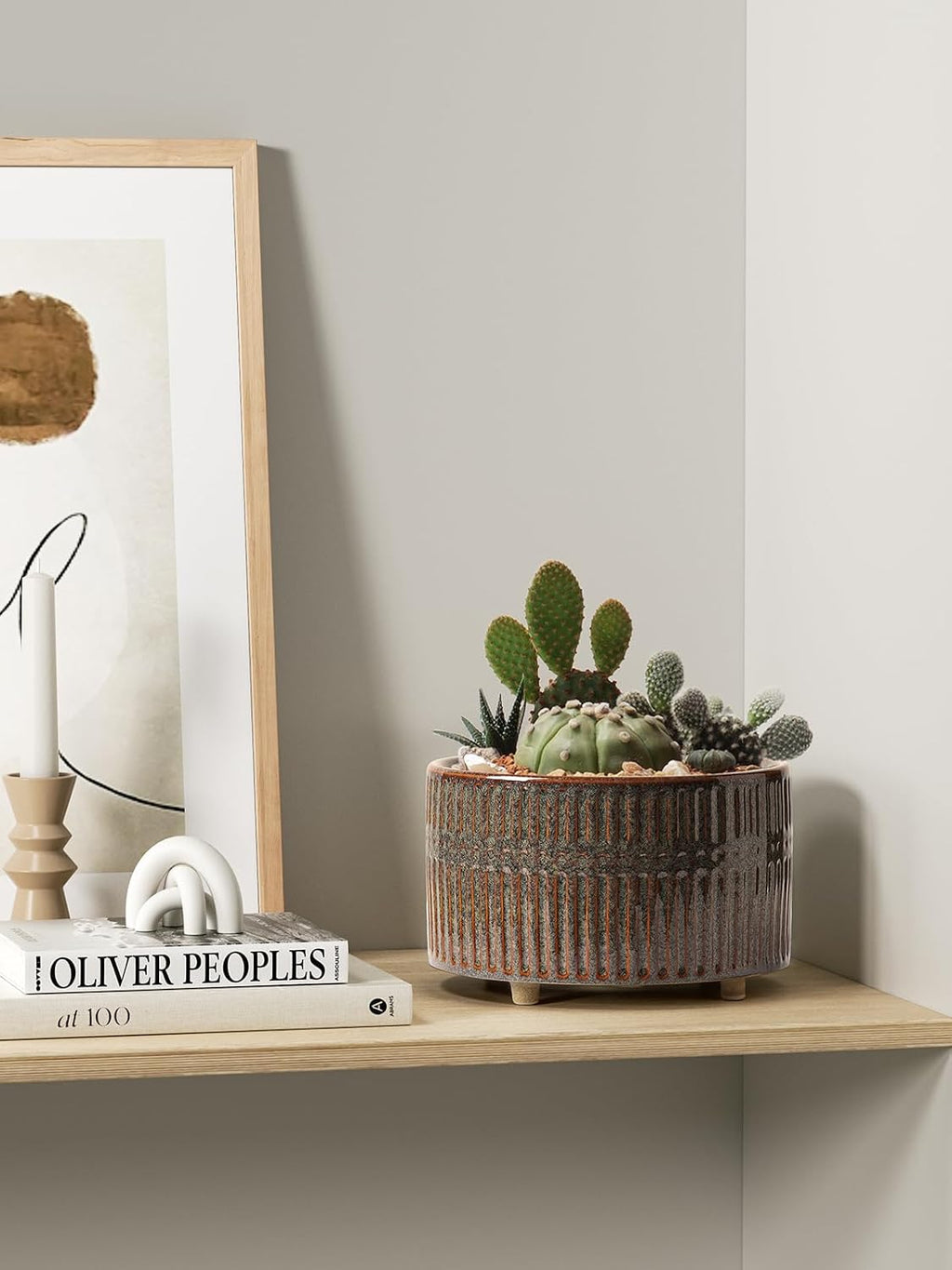 LE TAUCI Succulent Pots, 6.5+8 Inch Ceramic Pots for Plants Indoor, Shallow Round Succulent Planters with Drainage