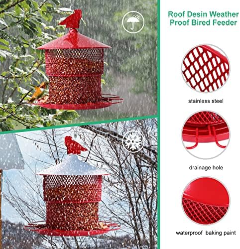 Bird Feeders for Outdoor Hanging,Large Metal Bird Feeders Squirrel Proof Mesh Tube Wild Bird Feeder,Finch Seed Feeder with 4lbs Capacity for Cardinal Chickadee Blue Jay(Red)