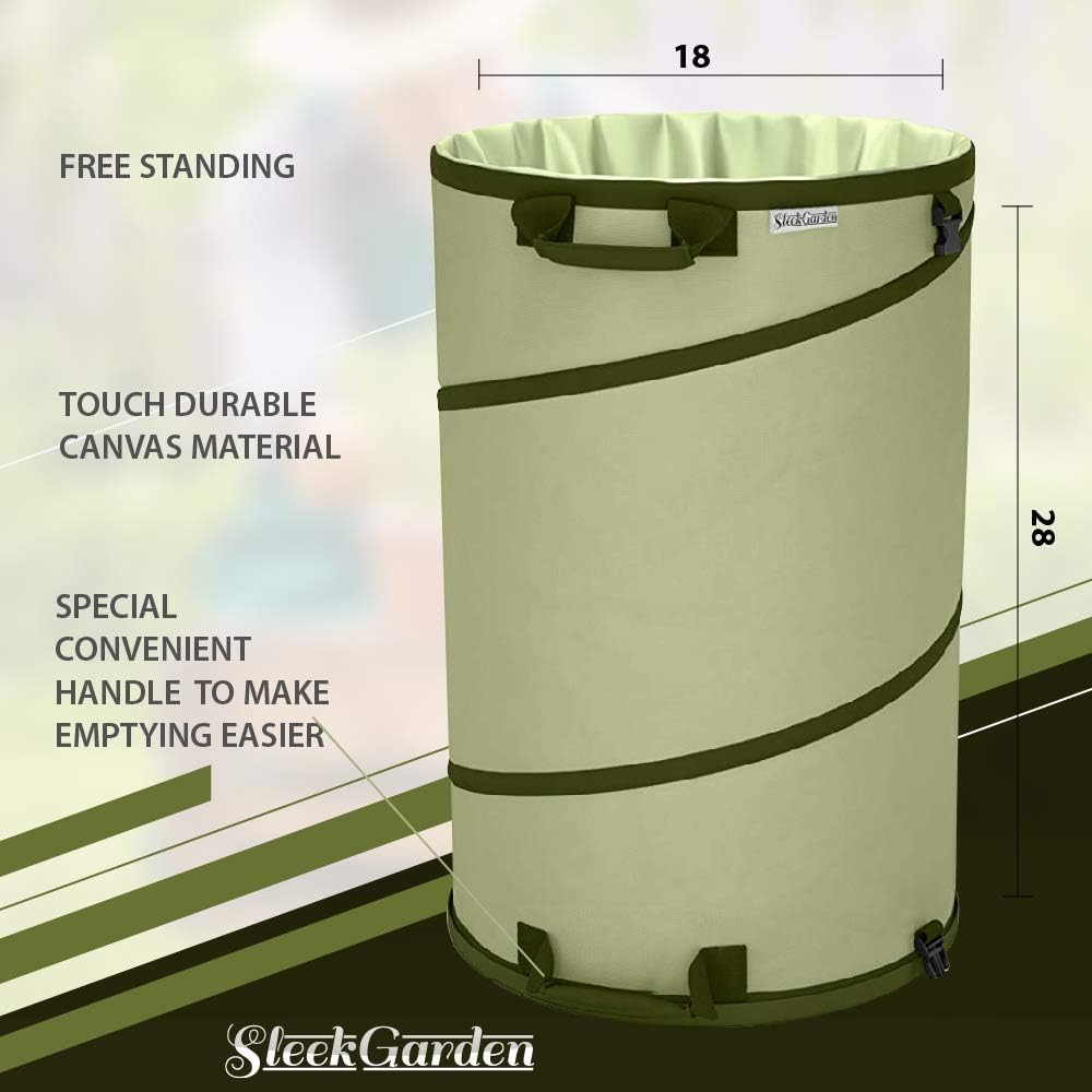Collapsible Garden Canvas Pop Up Yard Waste Bin - 30 Gallon Leaf Bag Holder | Canvas Fabric, Collapsible Design, Drain