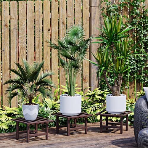 3 Pack Metal Plant Stand, 330 lbs Square Pot Shelf,Coffee