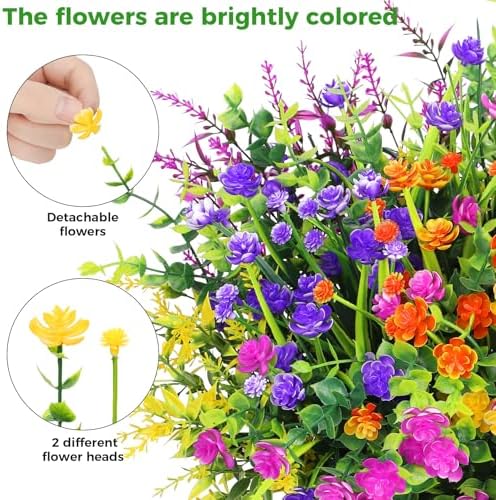 20 Bundles Artificial Plastic Flowers for Outdoors, Mixed Color