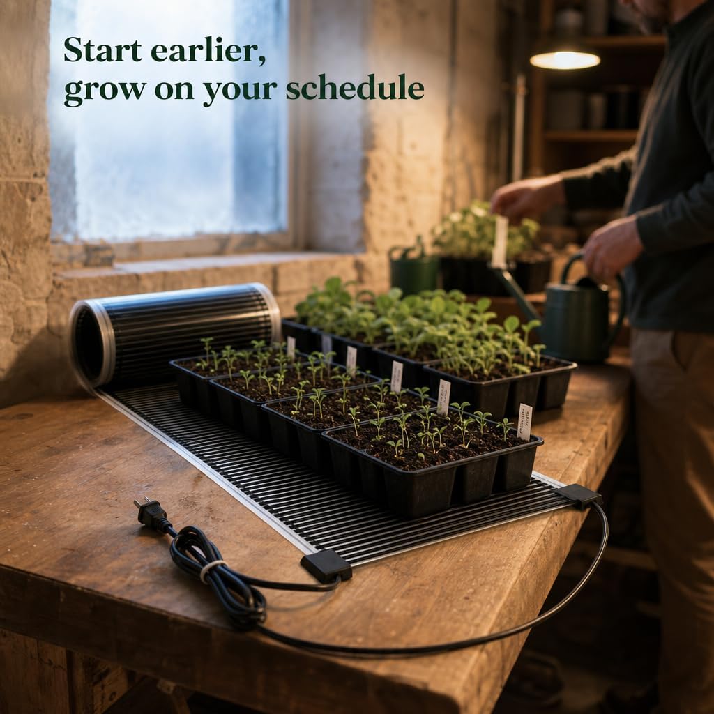 Seedling Heat Mat 11 in x 24 in, Even Heating, Water-Resistant Pad | Made in USA, Seed Starting, Helps Warms 10-20°F