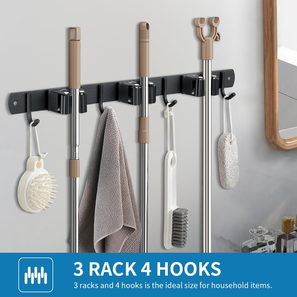 2 Pack Broom Hanger and Mop Holder, Heavy Duty Garden Tool Organizer Rack Rake and Shovel Handle, Stainless Steel Wall