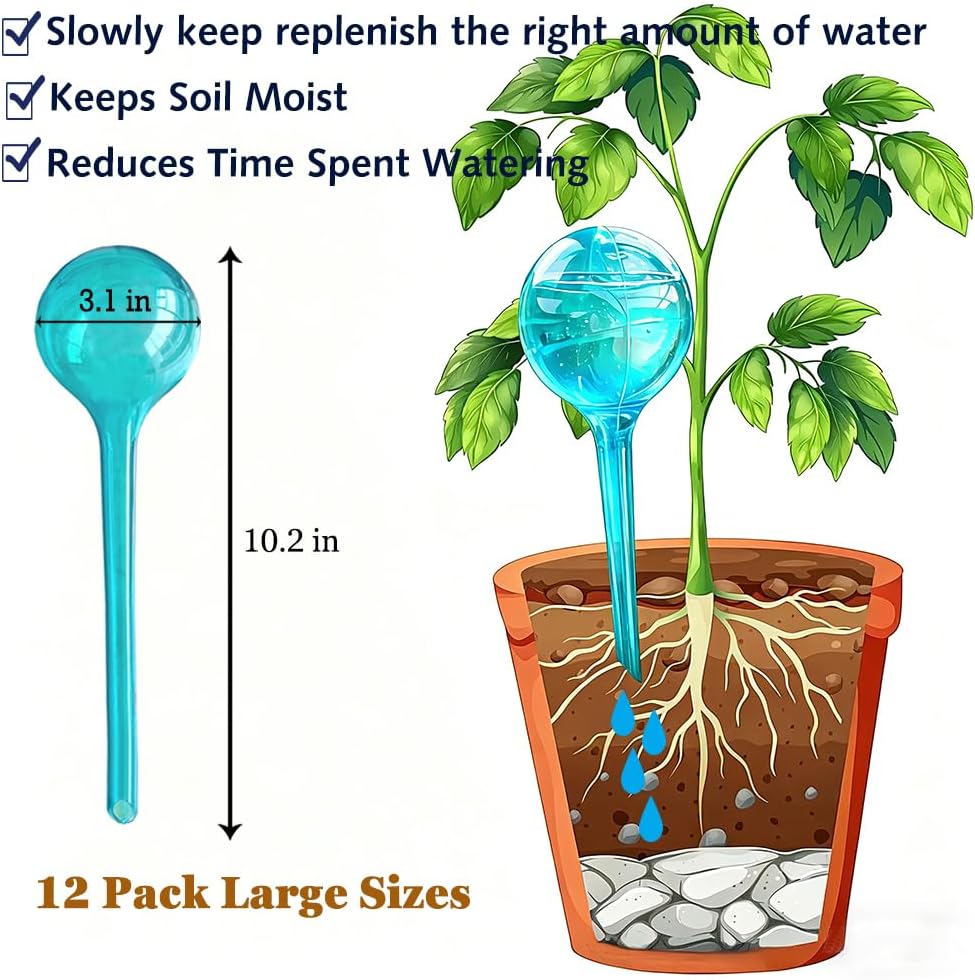 Plant Self Watering Globes, Large 12pcs Flower Automatic Watering Bulbs, Plastic Plant Flower Self Watering Devices