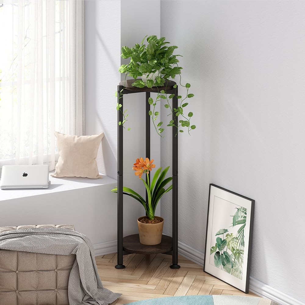 2 Tier Plant Stand Indoor Corner Tall Round Shape Plant Shelf | Modern Metal MDF board Flower Storage,Suitable tight