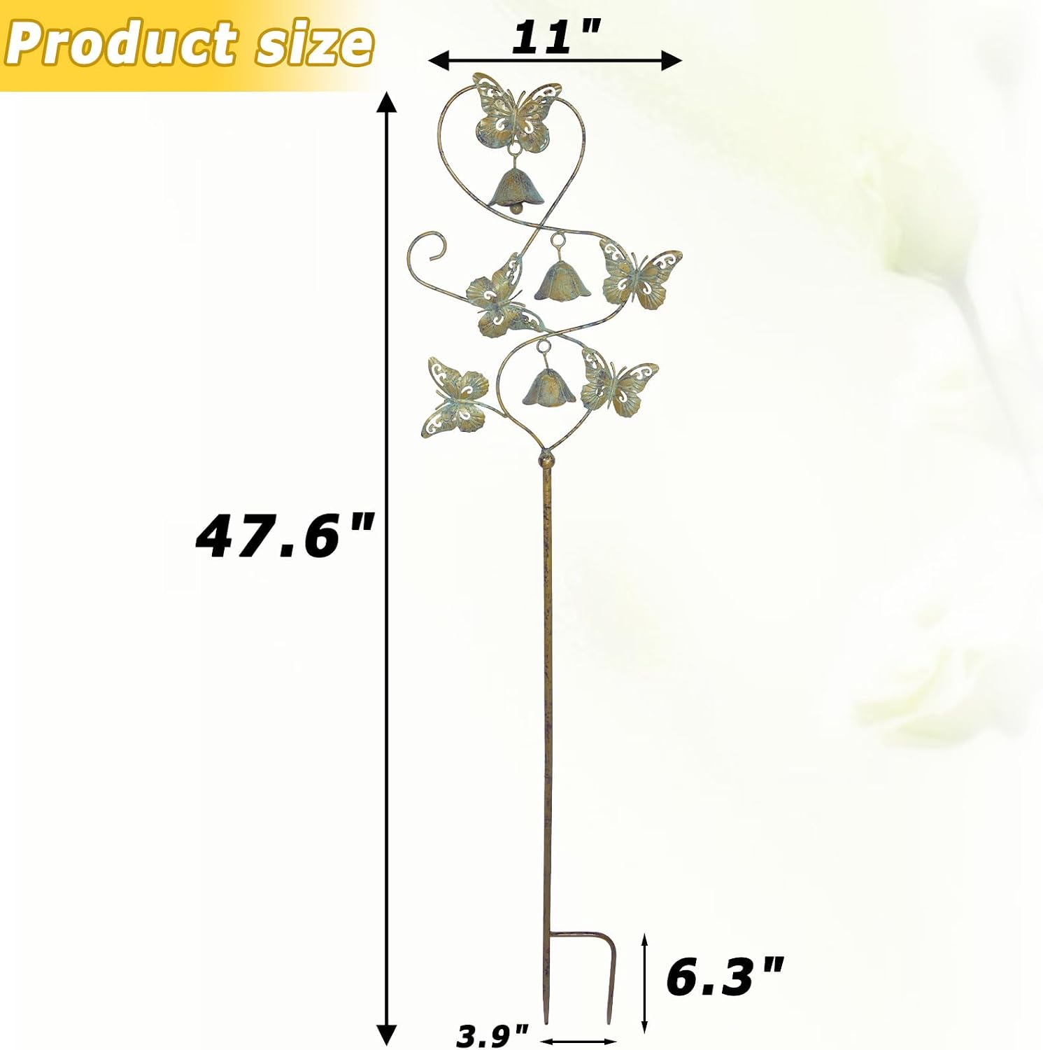Butterflies Metal Garden Decor,Outdoor Decorative Garden Stakes with Bells | 47.6"H Butterfly Garden Stakes,Yard