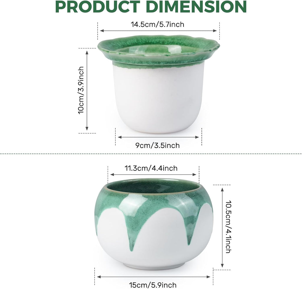 BUYMAX Self Watering Ceramic African Violet Pot Keep The Soil Moist | Reactive Glaze Color Variations | Scalloped Rim