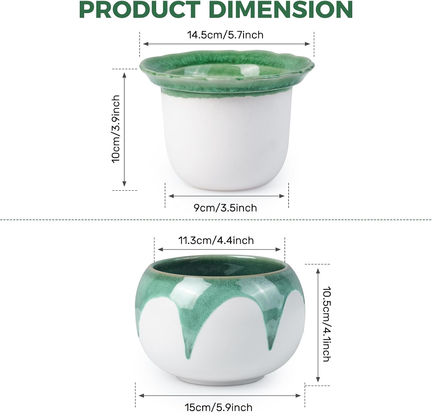 BUYMAX Self Watering Ceramic African Violet Pot Keep The Soil Moist | Reactive Glaze Color Variations | Scalloped Rim