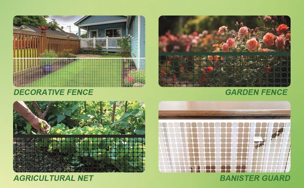 Green Plastic Garden Fence, Hardware Mesh, 40'' x 25' | Reusable HDPE Fence for Landscape, Tree Guards, Balcony, Deck &