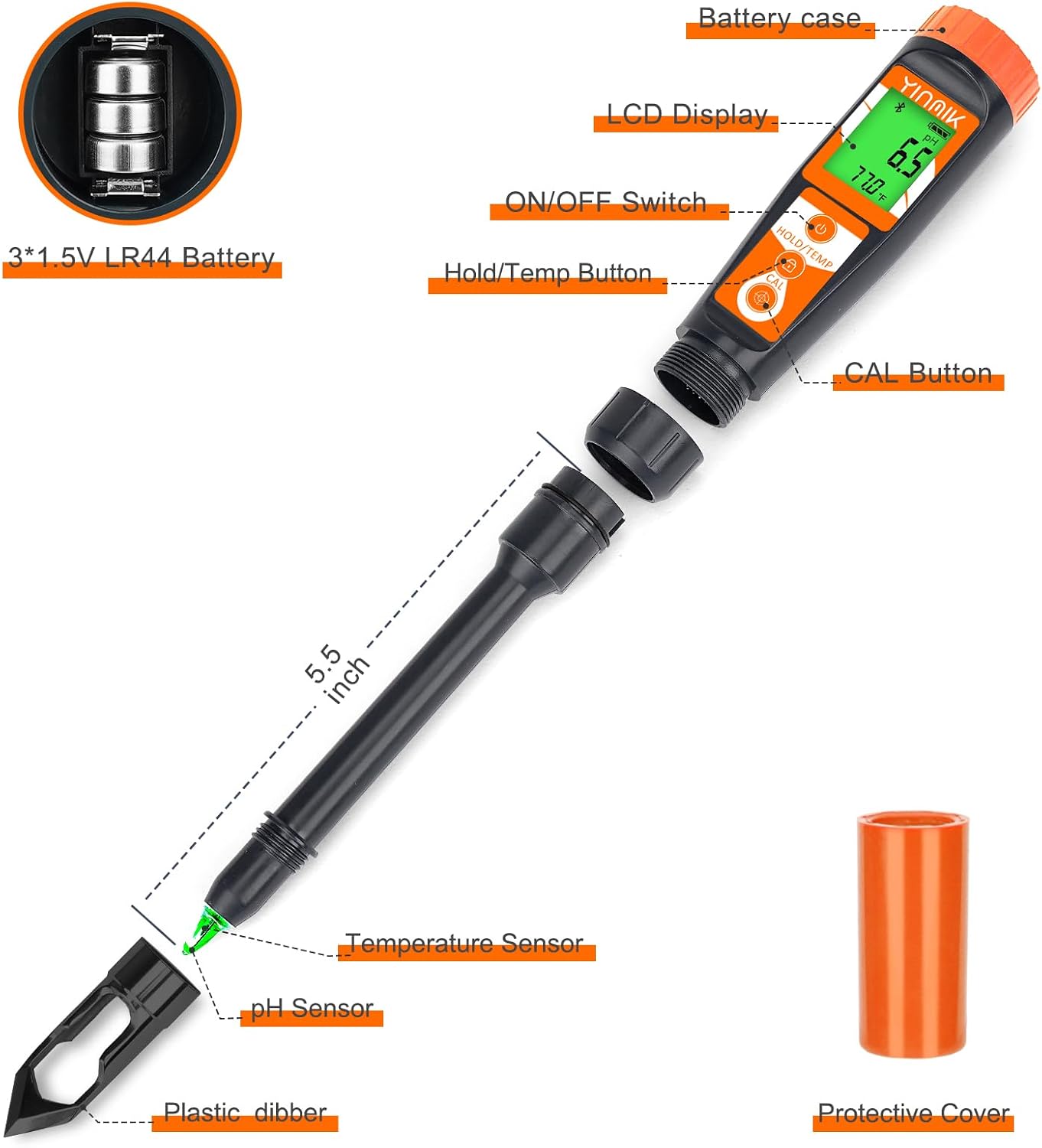 Digital pH Meter for Soil, YINMIK Soil pH Tester for Potted Plants | Professional pH Reader for Soil and Water,Soil pH