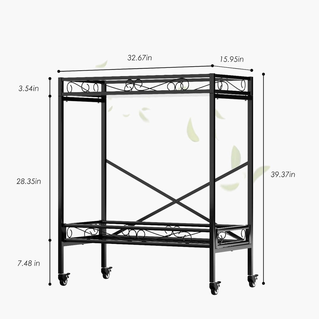 Zhongma 2 Tier Window Height Sturdy Metal Plant Stand with Wheels, 32.7x16x39.4 Inch High, Heavy Duty Succulent Shelf