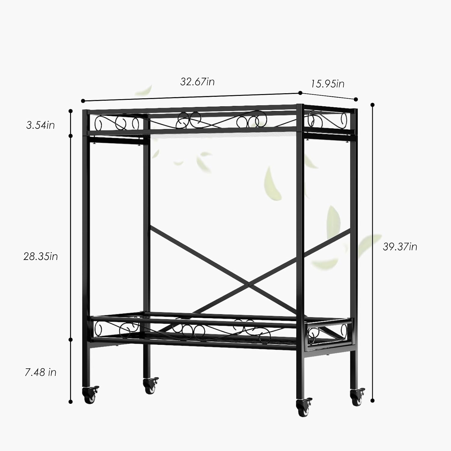 Zhongma 2 Tier Window Height Sturdy Metal Plant Stand with Wheels, 32.7x16x39.4 Inch High, Heavy Duty Succulent Shelf