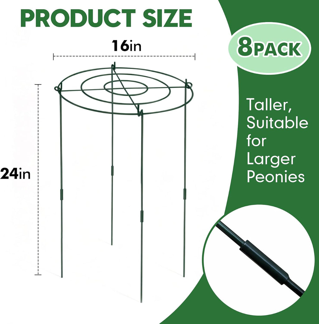 KEOHOLI 8 Pack 11.5" Dx24 H Pack Peony Cages Set Higher Peony Cages and Supports Heavy Duty Metal Plants Support Cage