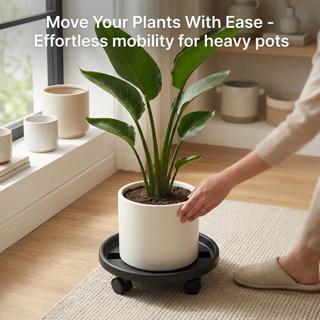 Rolling Plant Stand Outdoor 3 Pack 14 Inch Plant Caddy with Wheels, Black | Durable plant platform, smooth mobility for