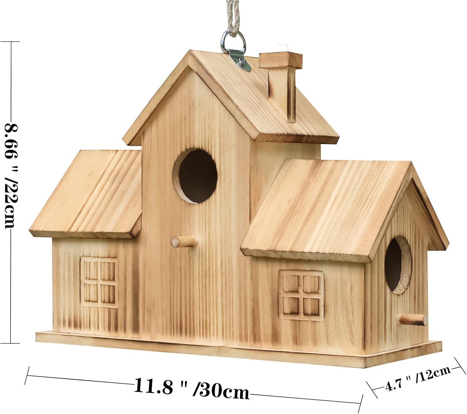 Bird Houses for Outside 3 Hole Bird House Room for 3 Bird Families Outdoor Bluebird Finch Cardinals Wooden Hanging