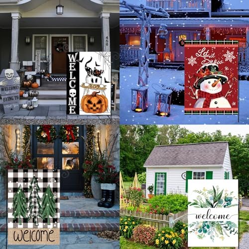 Seasonal Garden Flags Set of 12, Double Sided 12 x 18 Inch Yard Flags