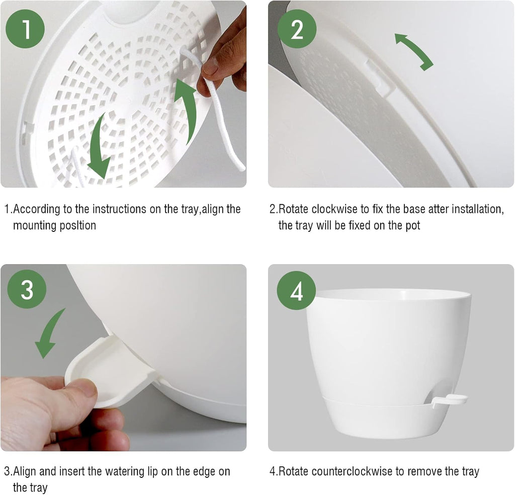 UOUZ 12inch Self Watering Pots, Plastic Planters with Mesh Drainage Holes and Deep Reservoir for Indoor Outdoor Garden