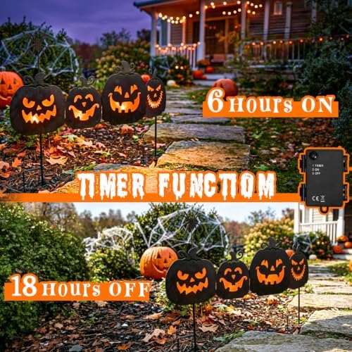 EAMBRITE Halloween Decorations Outdoor, Metal Pumpkin Pathway Lights
