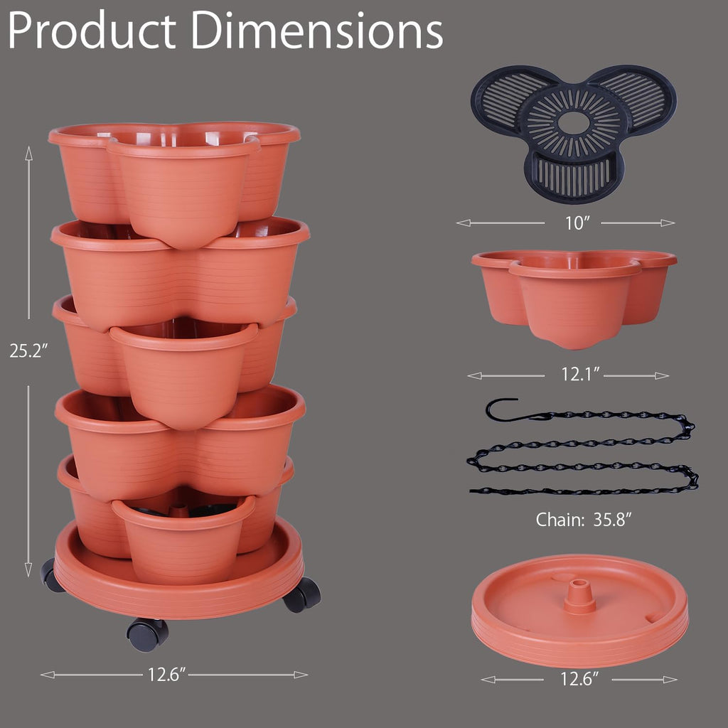 5-Tier Vertical Garden Tower Stackable Planter for Strawberries, Flowers, Vegetables & Herbs(Indoor & Outdoor)