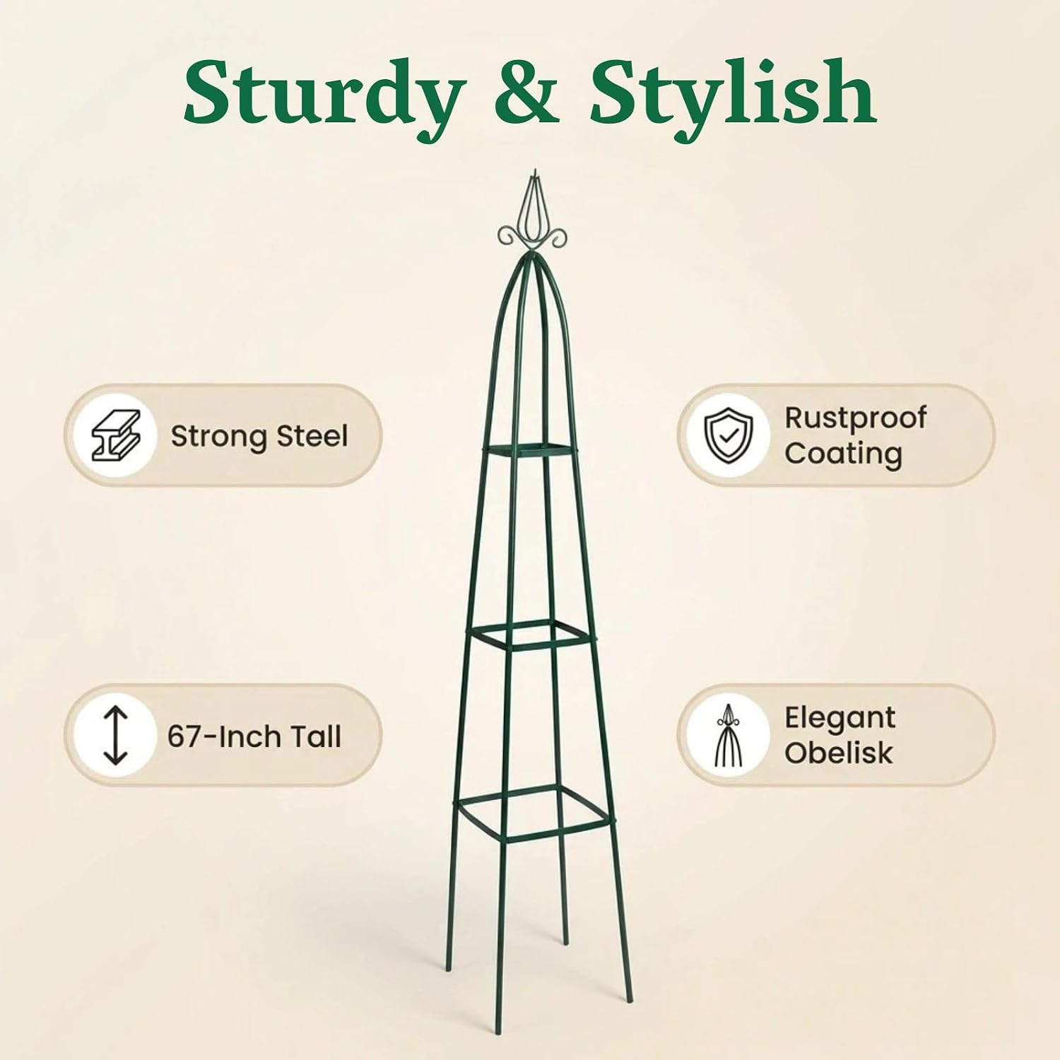100% Metal Garden Obelisk Trellis for Climbing Plants Outdoor | Powder-Coated Steel Tall Garden Teepee Trellis | Sturdy