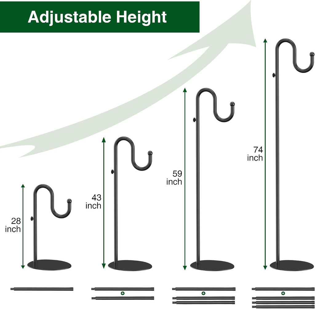 74" Shepherds Hook Stand: Hanging Bird Feeders, Plants, and Wind Chimes | Heavy Duty, Adjustable, Free Standing Pole