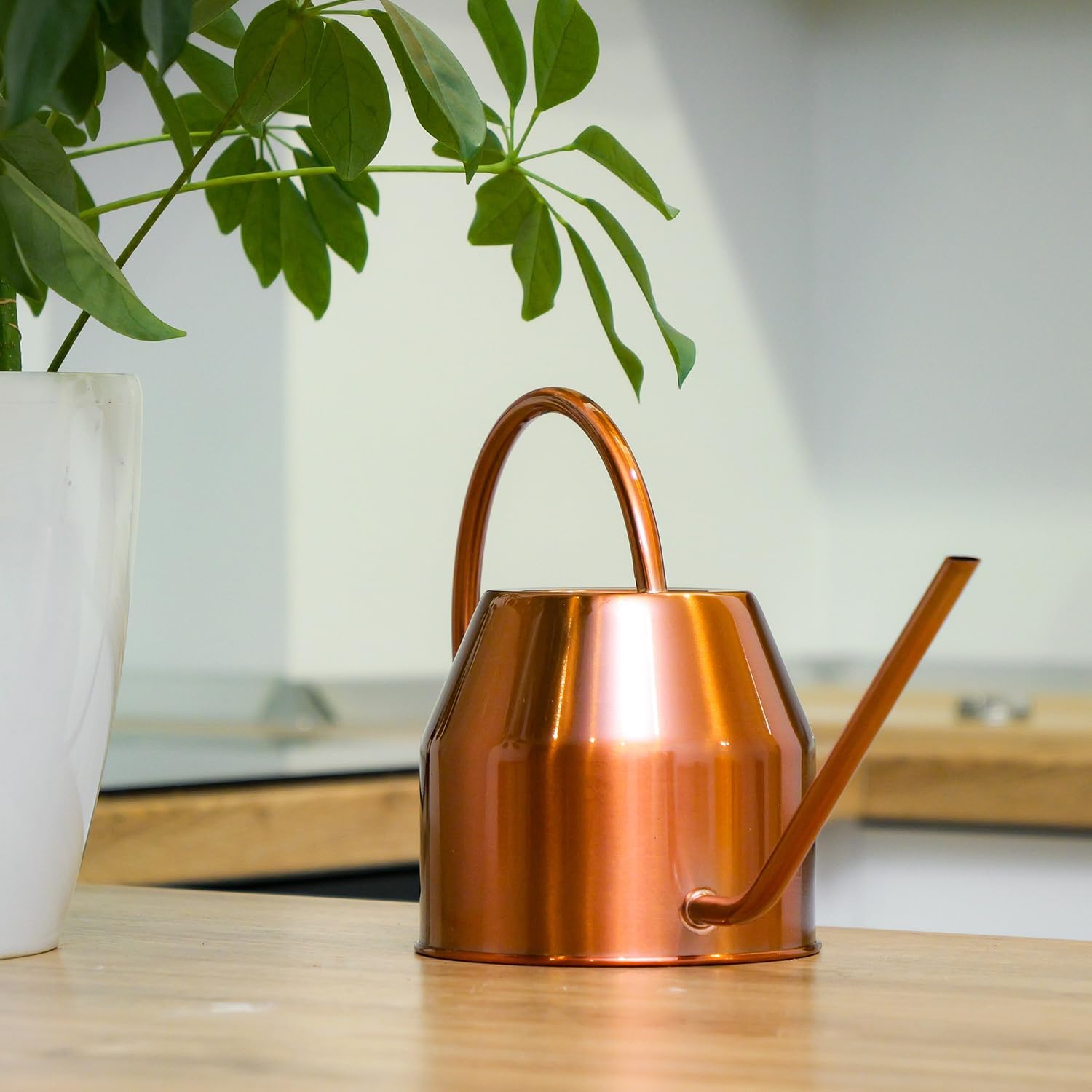 Plexon Rose Gold Metal Watering Can Indoor Plants 40 oz, Stainless Steel Long Spout Watering Can Outdoor House Plant