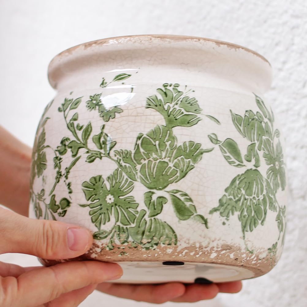 Tuscan Ceramic Indoor Plant Pot, Rustic Farmhouse Vase for Home Decor | 6.29'' Decoration Planter for Snake Plant