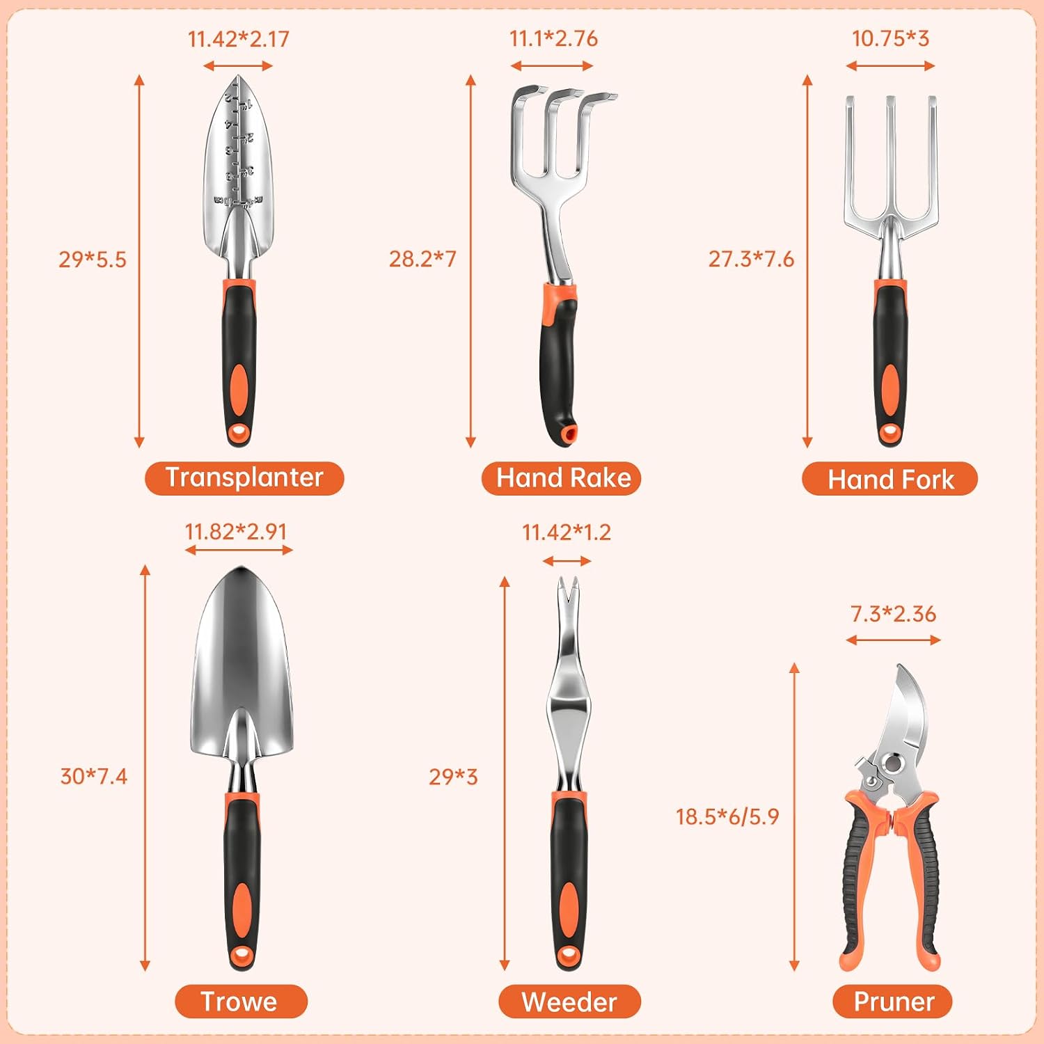 9-Piece Garden Tools Set Heavy Duty Stainless Steel with Tote Bag | Non-Slip Ergonomic Handles, Rust-Resistant – Ideal