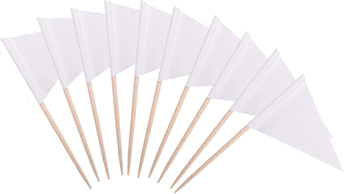 stidsds Solid White Cupcake Toppers Flags Mini Small Plain White Triangle Toothpick Stick Flag Blank DIY Color Decoration(100 pcs)