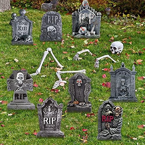 8 Pieces Halloween Graveyard Tombstones Yard Outdoor Decoration with Stakes
