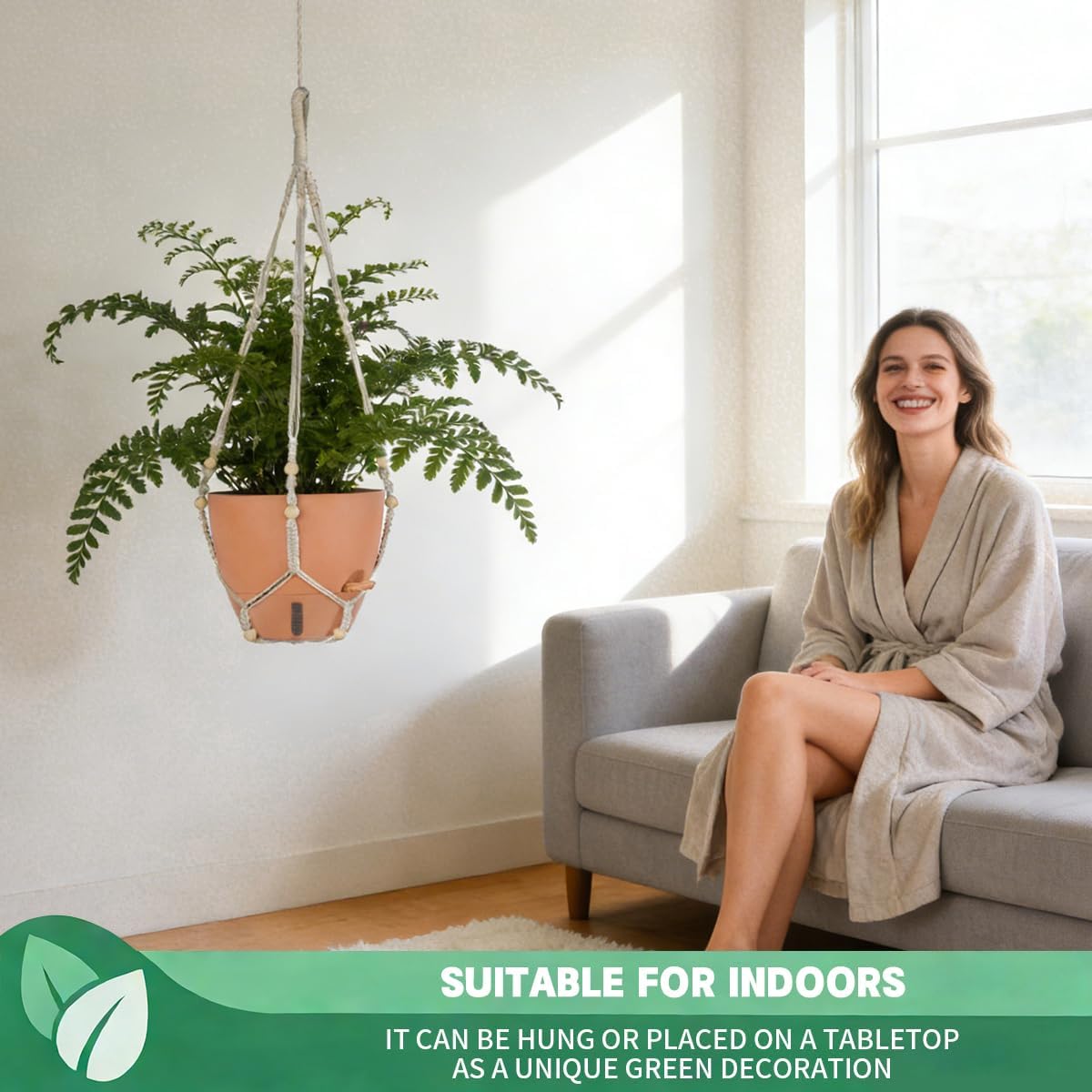 Self-Watering Hanging Planters for Indoor Plants Set 2-Piece Includes Plant Hanging Pot, Drainage-Hole Hanging Pot, and