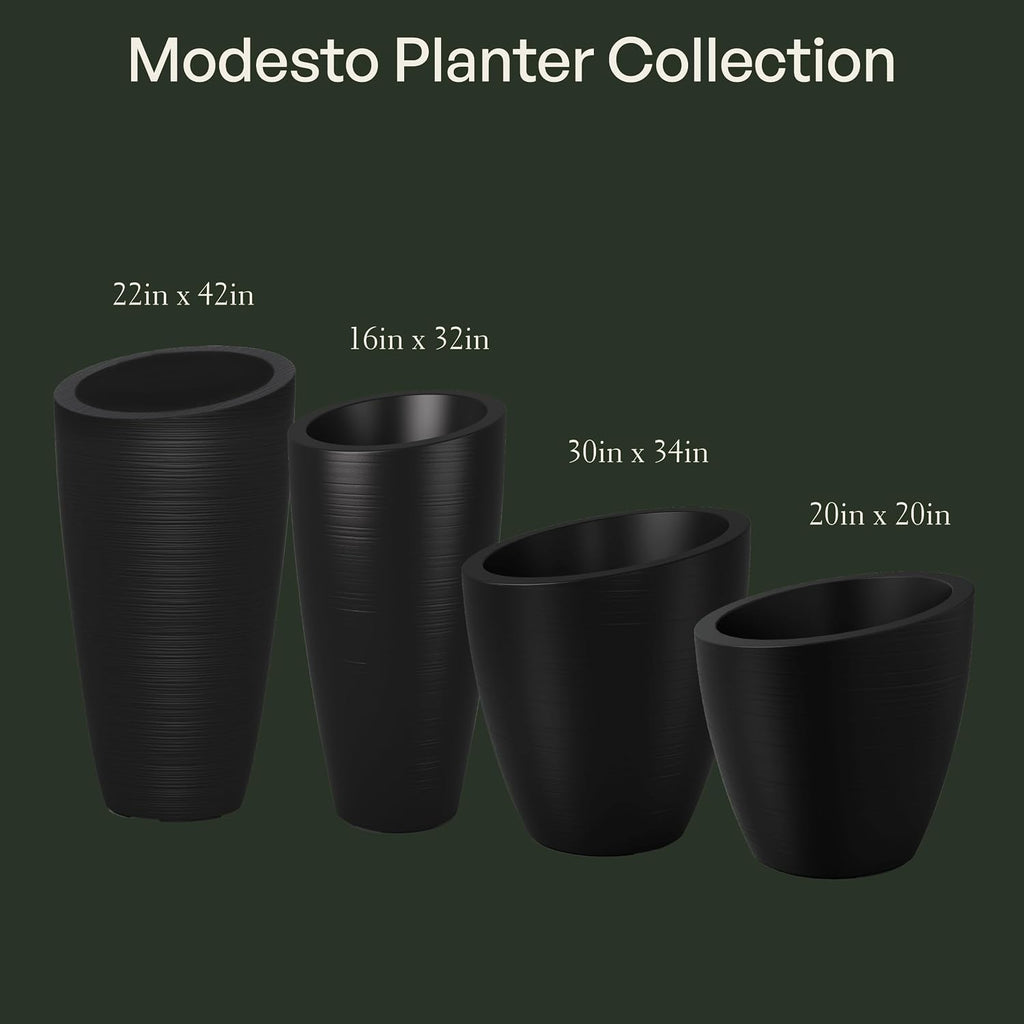 Mayne Modesto 32in Tall Round Modern Planter, Espresso | All season, Indoor/Outdoor, Double-wall design, Fade