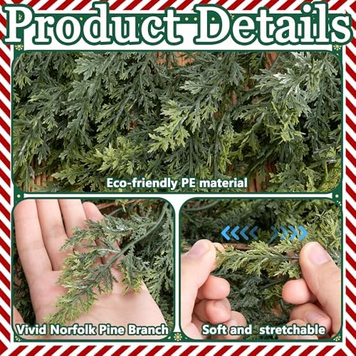 2 Pcs Christmas Norfolk Pine Garlands, 6Ft 2 Color Artificial Cedar Garland