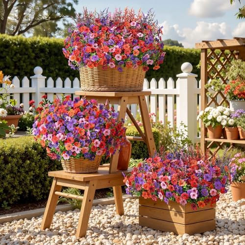 SHareconn 24 Bundles Artificial Flowers for Outdoors UV Resistant Decor