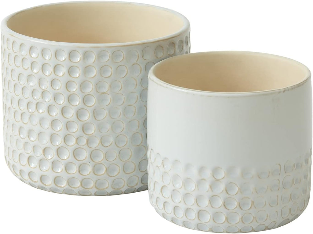 La Jolie Muse Ceramic Planter - 6.7+5.5 Inch Concave Dot Patterned Cylinder Flower Pot W/Drain Hole for Indoor, Set of