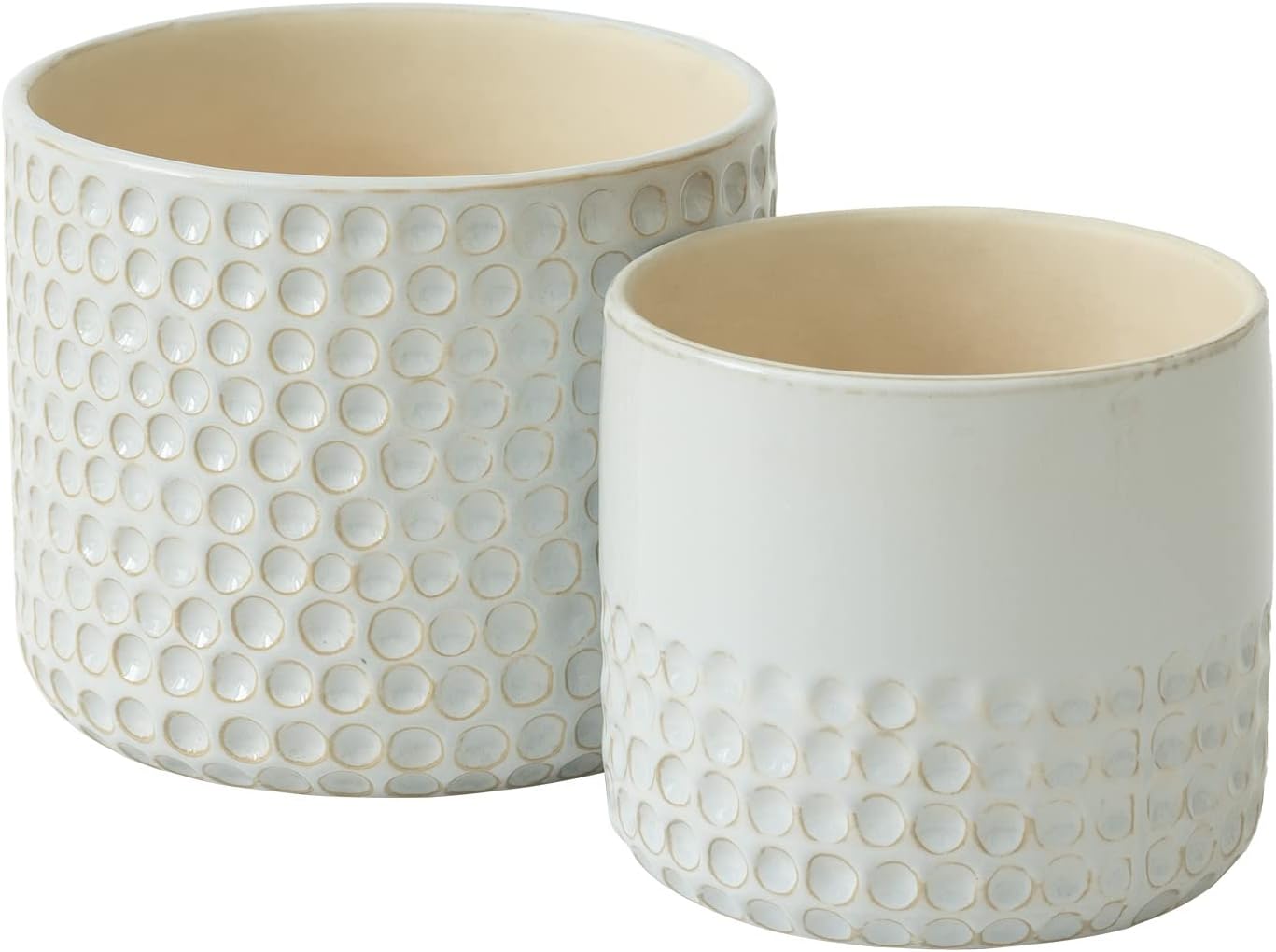 La Jolie Muse Ceramic Planter - 6.7+5.5 Inch Concave Dot Patterned Cylinder Flower Pot W/Drain Hole for Indoor, Set of