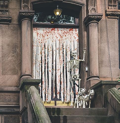 RunNico 85" x 60" 2pcs Halloween Door Curtain Decoration with Bloody Hand Prints - Bloody Doorway Curtain Halloween Creepy Cloth for Haunted House, Horror Theme Party