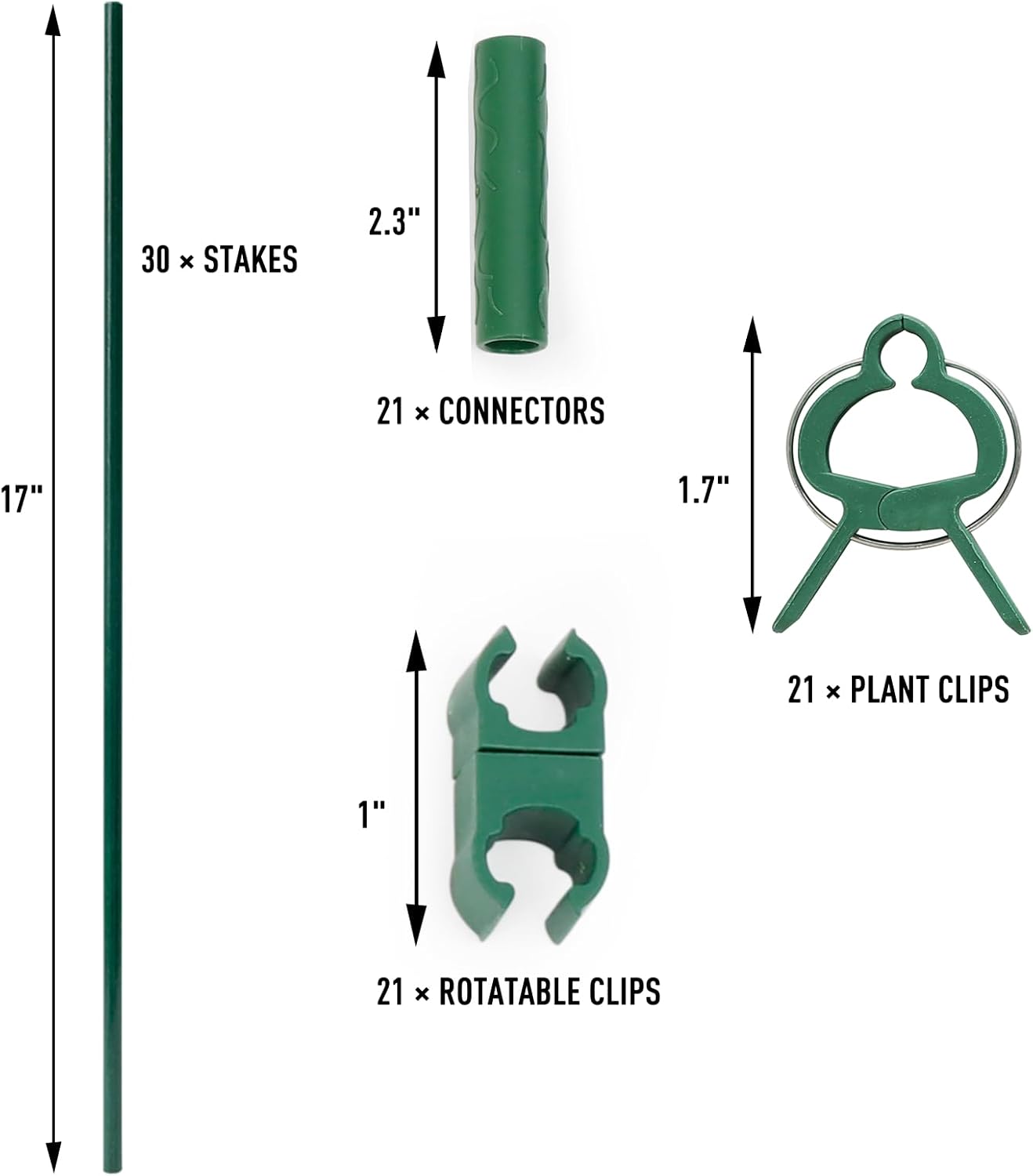 MAXPACE 93pcs Garden Stakes Kit: Includes 30 Sets of Fiberglass Plant Sticks Supports & Accessories for DIY 4ft, 5ft