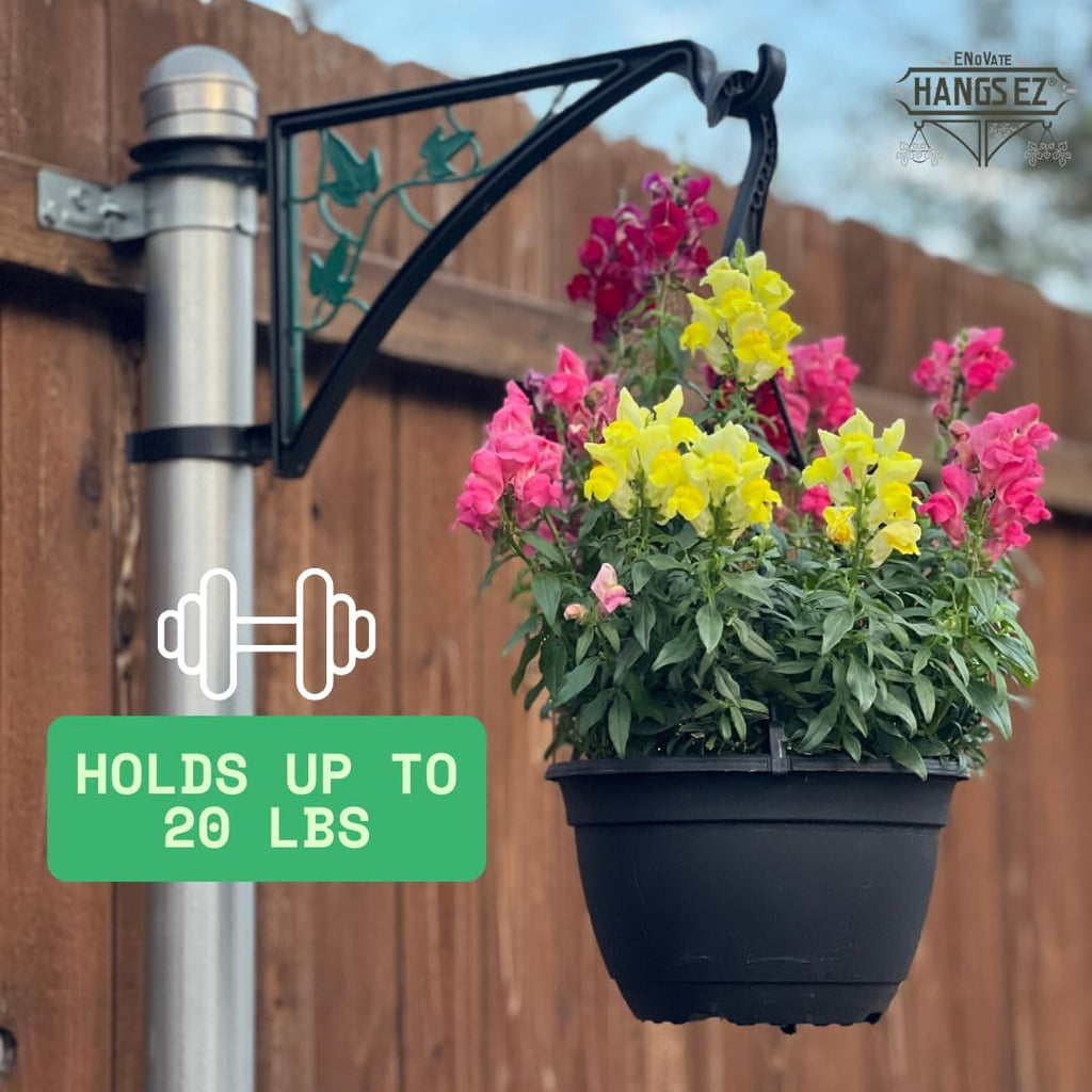 2 PCS Fence Post Hangers with Green Ivy Inserts(Plant Hanger, Garden Hook) Fits 2 3/8" Diameter Posts