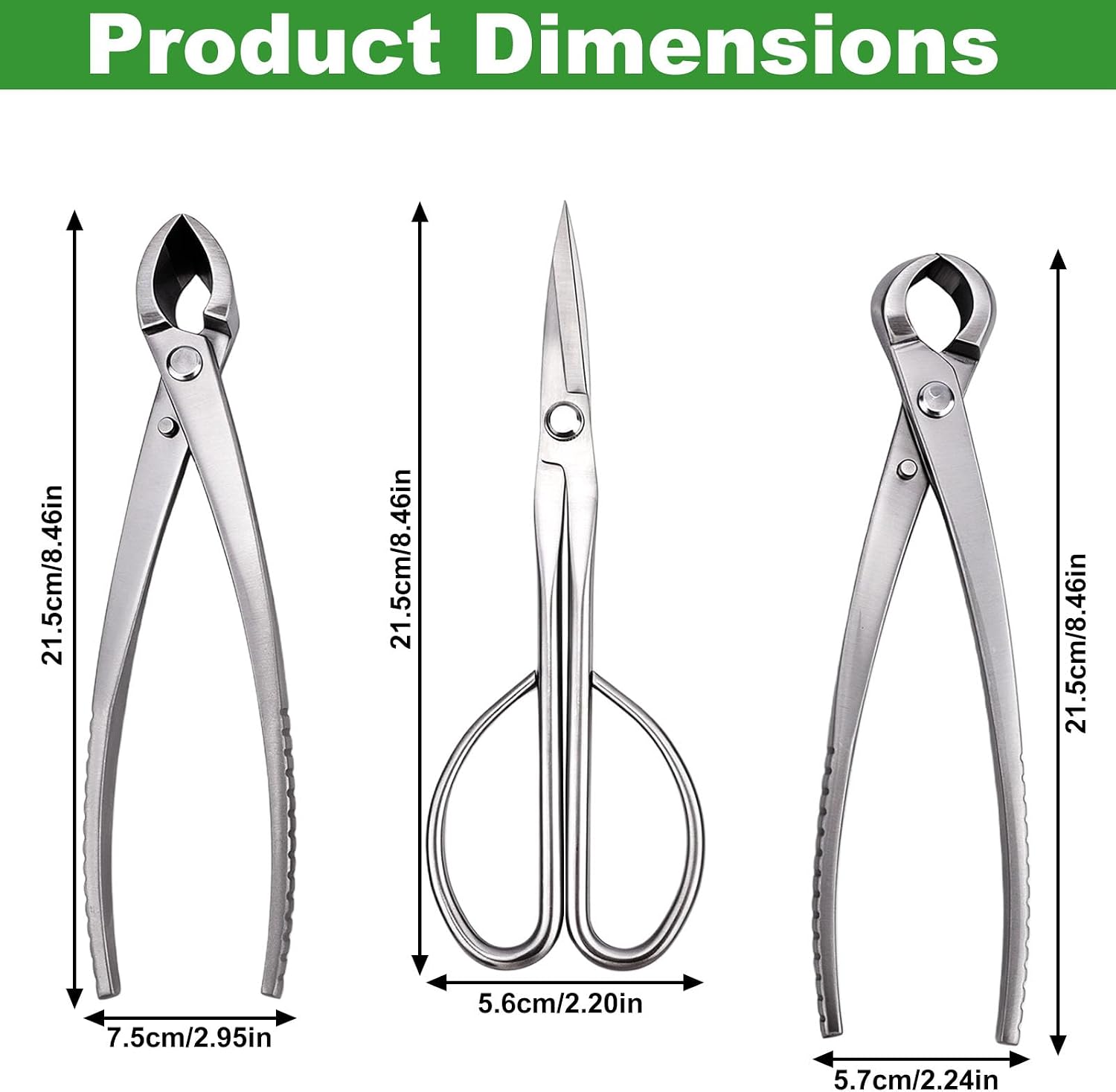 3pcs Bonsai Tool, Professional Stainless Steel Bonsai Trimming Kit with Knob Cutter Concave Cutter Leaf Scissors for
